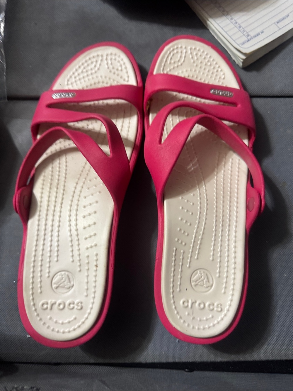 CROCS Women’s Hot Pink and Cream Slip-On Sandals